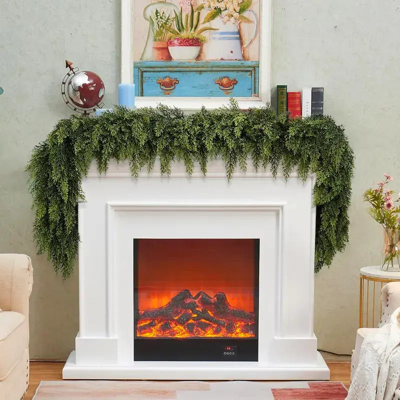 Cedar garland styled with fairy lights
