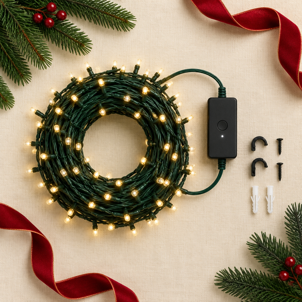 Smart tree light kit with controller and mounting hardware
